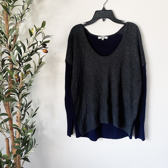 Madewell kimball color block sweater wool alpaca navy and gray women’s s… - Picture 2 of 6